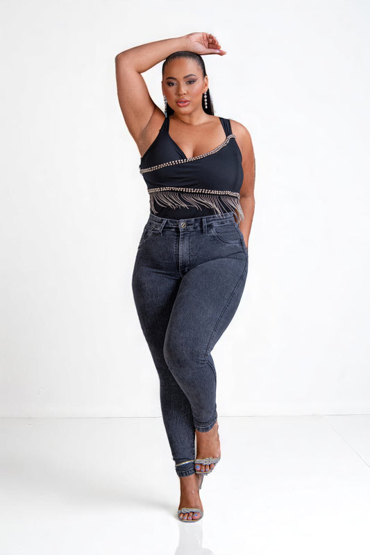 Calca Plus Marmorizada Cintura Alta com Lycra moda tendência, Divine Jeans