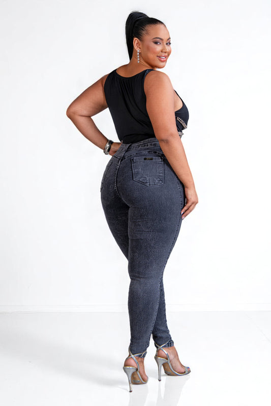 Calca Plus Marmorizada Cintura Alta com Lycra moda tendência, Divine Jeans