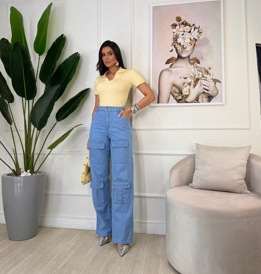 Calça Cargo Clara Bolso Frontal - Divine Jeans