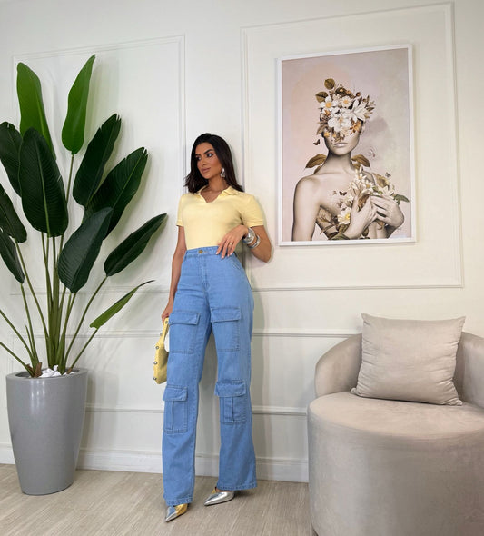 Calça Cargo Clara Bolso Frontal - Divine Jeans
