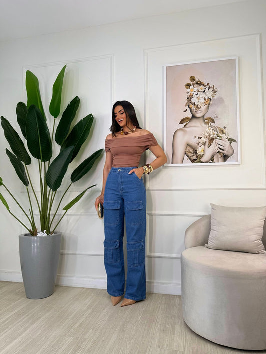 Calça Cargo Escura Bolso Frontal - Divine Jeans