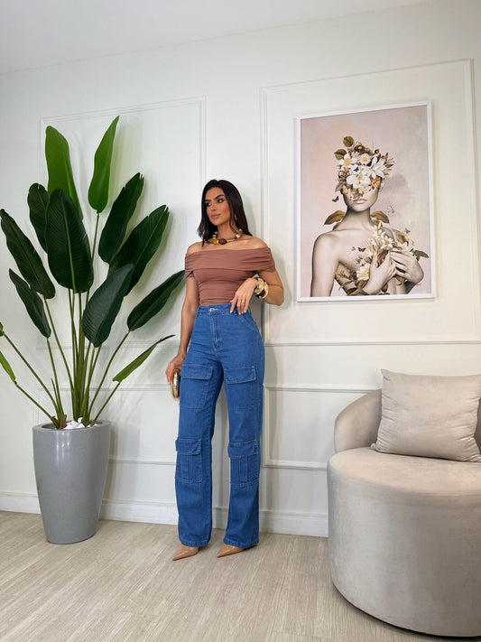 Calça Cargo Escura Bolso Frontal - Divine Jeans