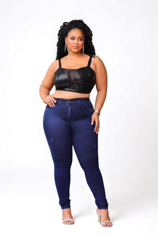 Calca Plus Escura Cintura Alta com Lycra moda tendência, Divine Jeans