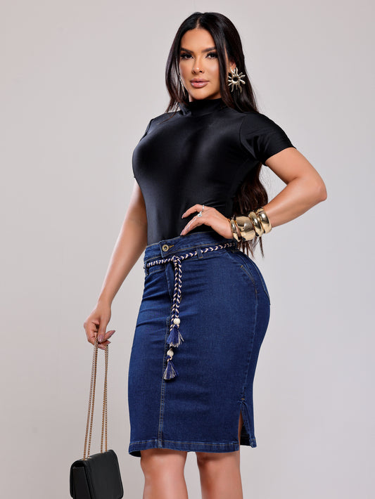 Saia Midi Divine Jeans