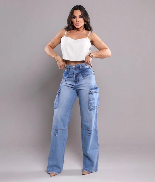 CALÇA CARGO PANTALONA CLARA SEM LYRICS COM DETALHES, CINTURA ALTA