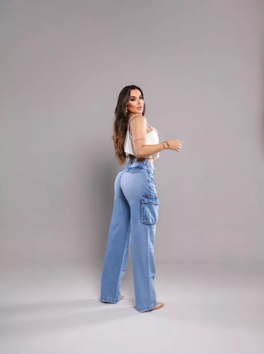 CALÇA CARGO PANTALONA CLARA SEM LYRICS COM DETALHES, CINTURA ALTA