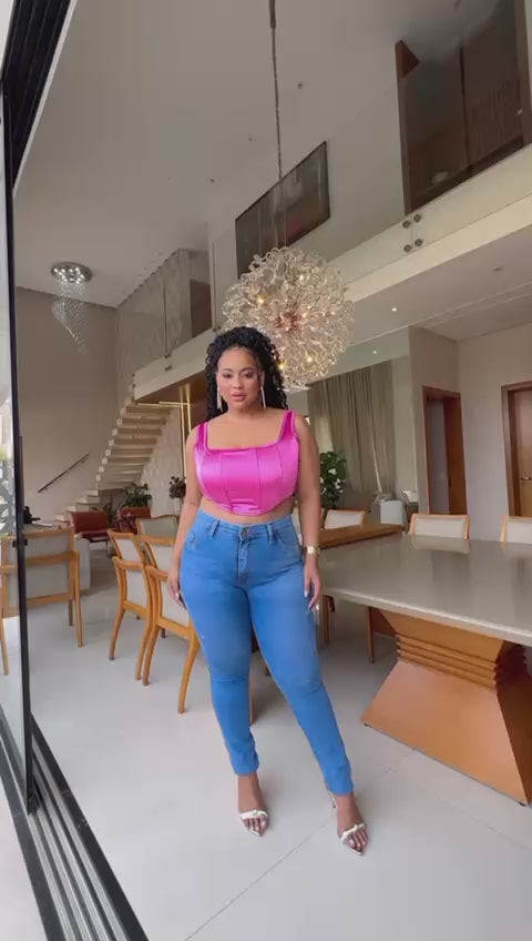 Calça Jeans Detalhe Risque Skinny Plus Size - Divine Jeans