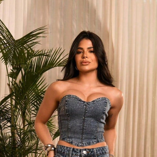 Cropped Jeans com Brilhos - Divine Jeans