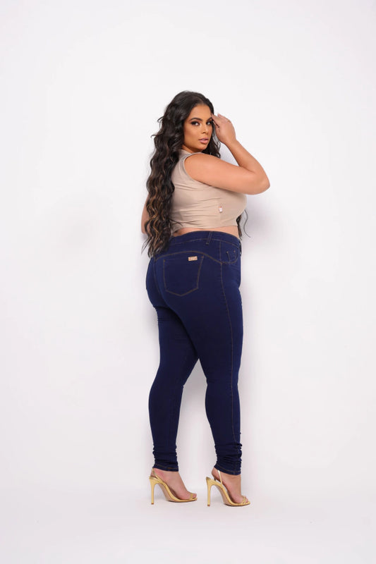 Calca Plus Feminino Escura Cintura Alta com Lycra, Divine Jeans